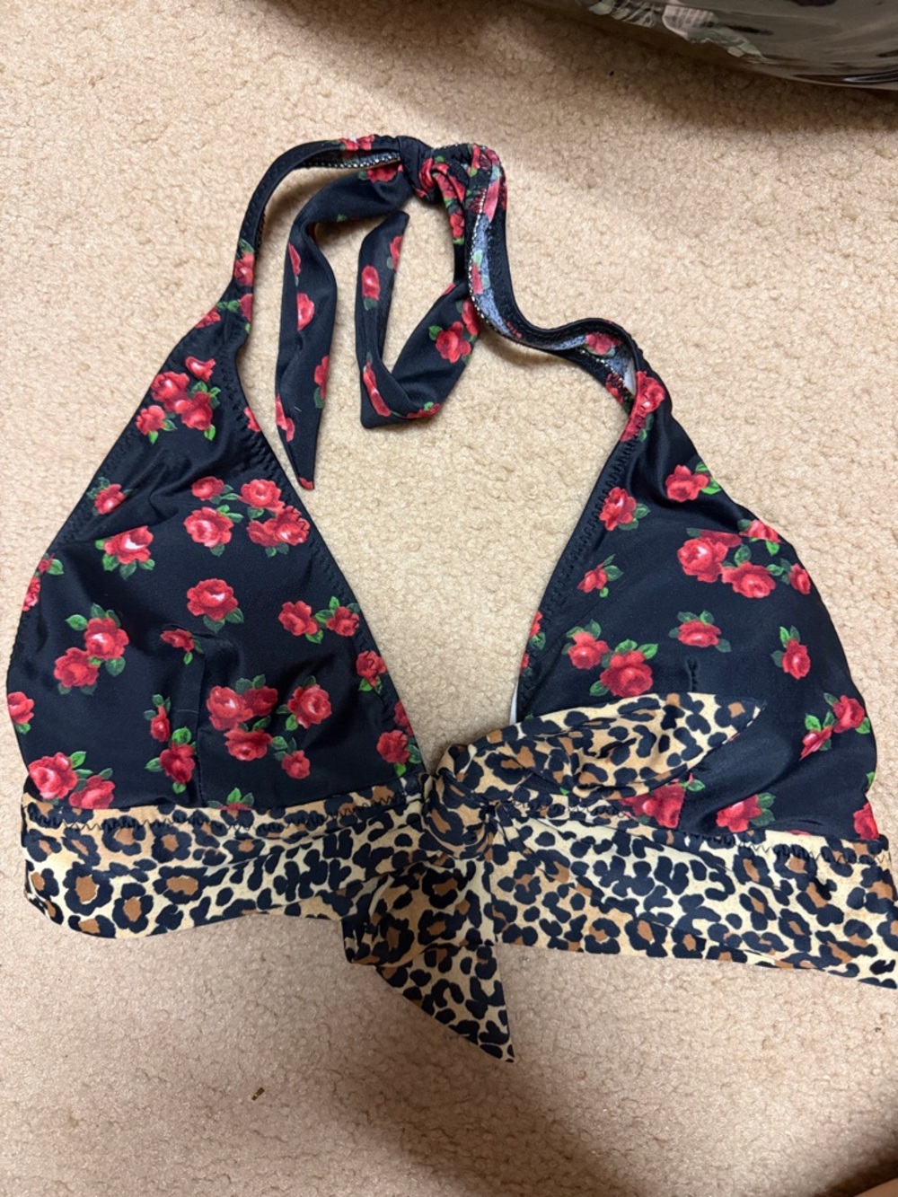 Floral & Leopard Print Halter Bikini Top